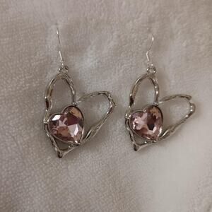 Silver tone heart earrings